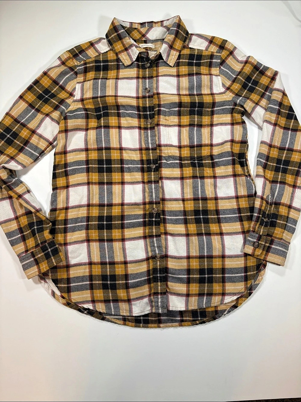 American Eagle Ahh-Mazingly Soft Boyfriend Fit Flannel Shirt Yellow & Black Size